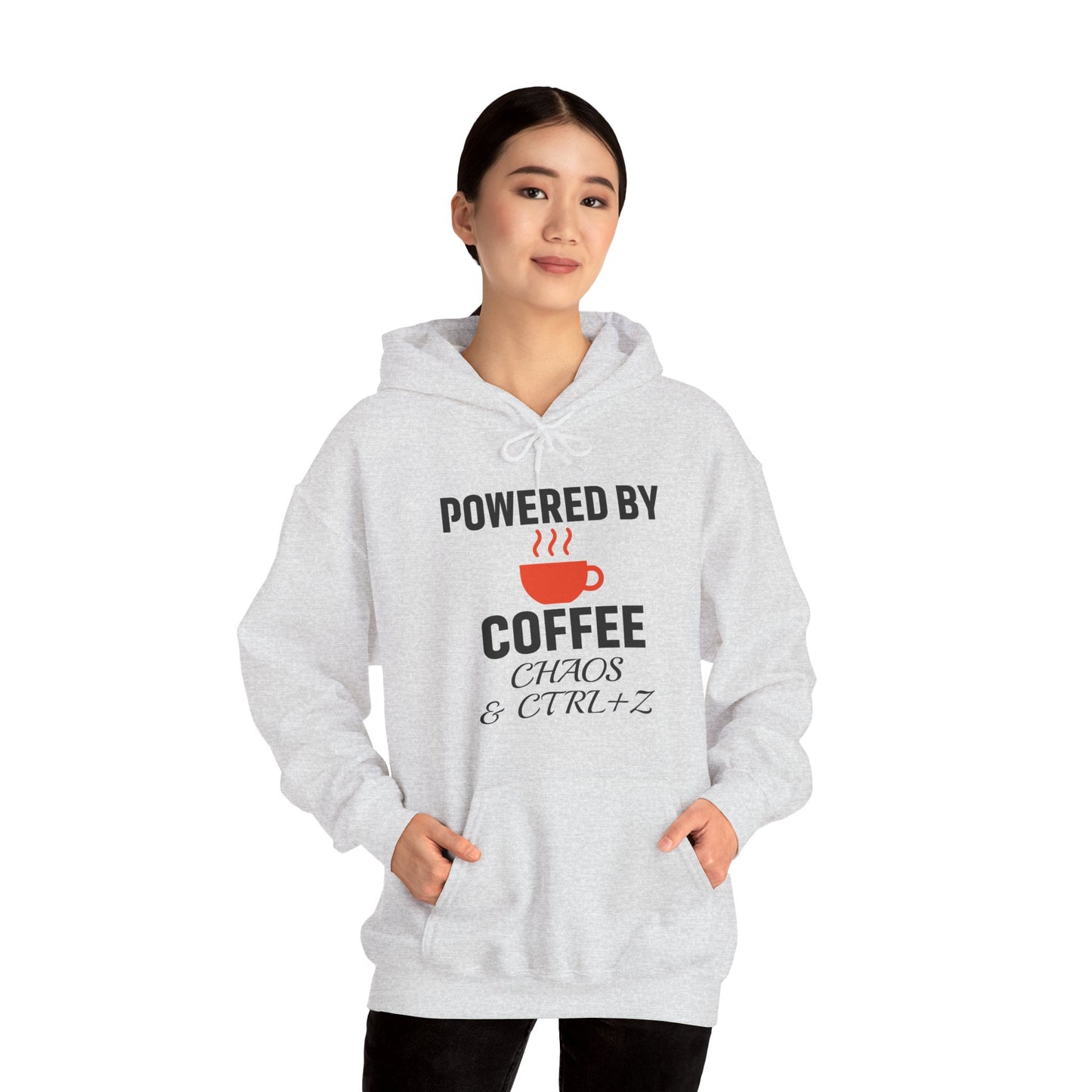 Powered By Coffee Chaos And CTRL+Z Unisex Hoodie | Cozy Gift for Coffee Lovers, Funny Sweatshirt, Office Work Attire, Perfect Gift