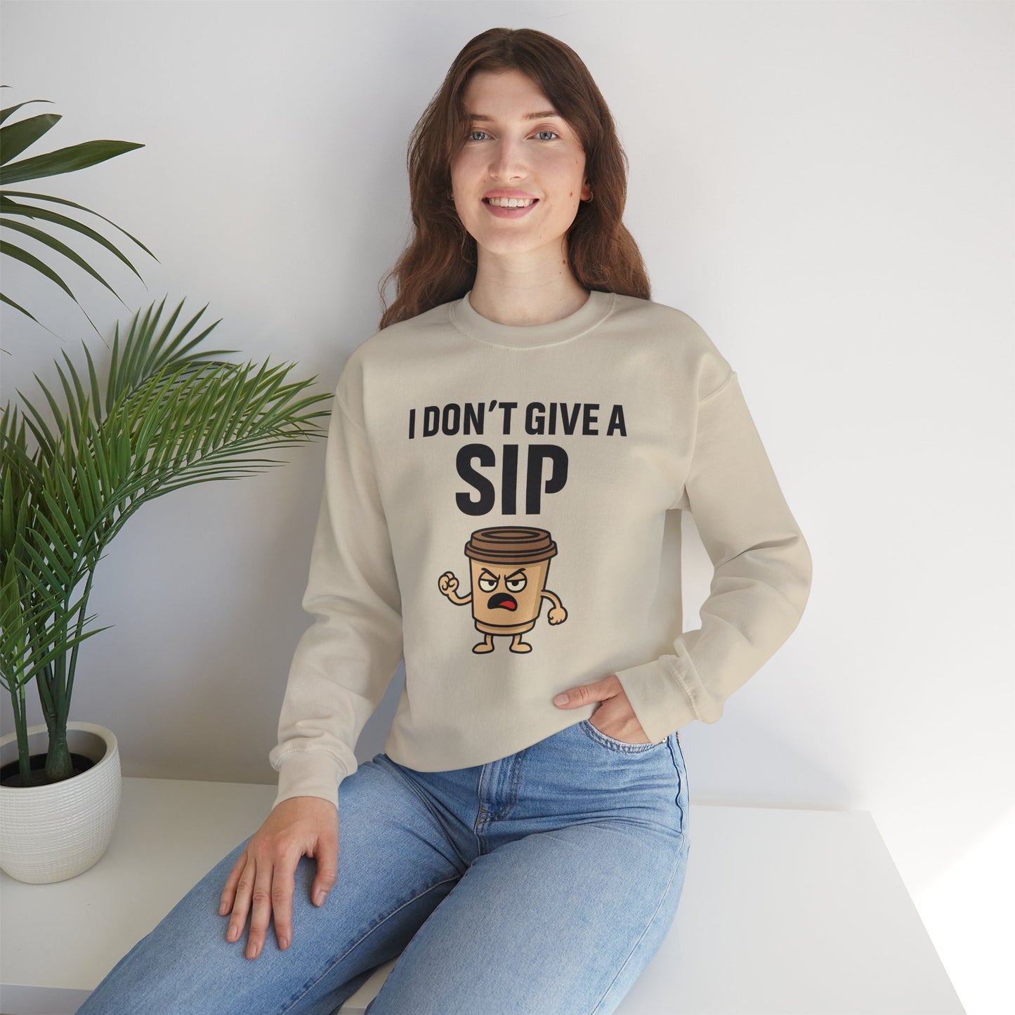 Coffee Cup Guy I Don't Give A Sip Unisex Sweatshirt | Coffee Attitude, Funny Casual Gift for Coffee Lovers, Humorous Design