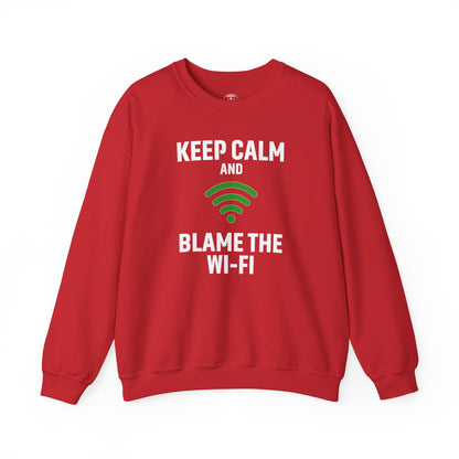 Keep Calm Blame the Wi-Fi Crewneck Sweatshirt | Funny Sweatshirt, Gift for Tech Lovers, Cozy Sweater for Home, Office Gift