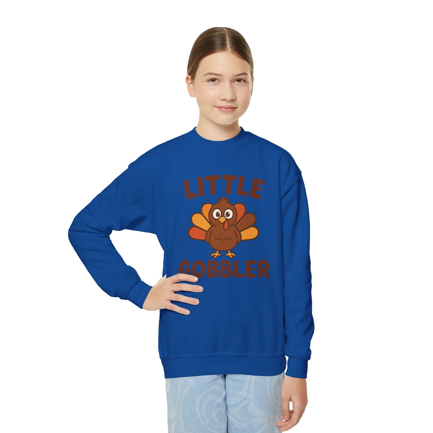 Youth Little Gobbler Crewneck Sweatshirt for Thanksgiving, Cute Holiday Gift for Kids, Thanksgiving Sweater, Kids Fall Fashion