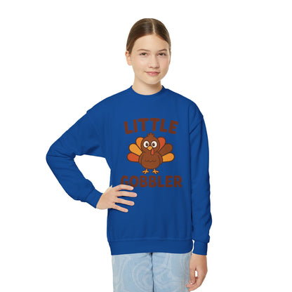 Youth Little Gobbler Crewneck Sweatshirt for Thanksgiving, Cute Holiday Gift for Kids, Thanksgiving Sweater, Kids Fall Fashion