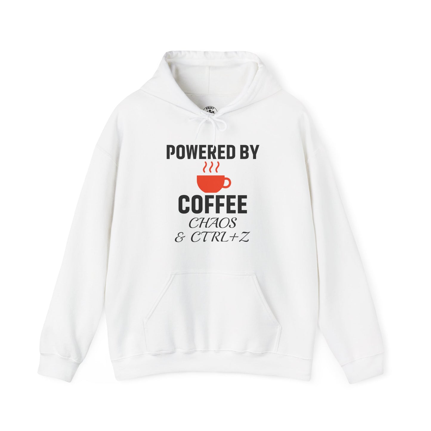 Powered By Coffee Chaos And CTRL+Z Unisex Hoodie | Cozy Gift for Coffee Lovers, Funny Sweatshirt, Office Work Attire, Perfect Gift