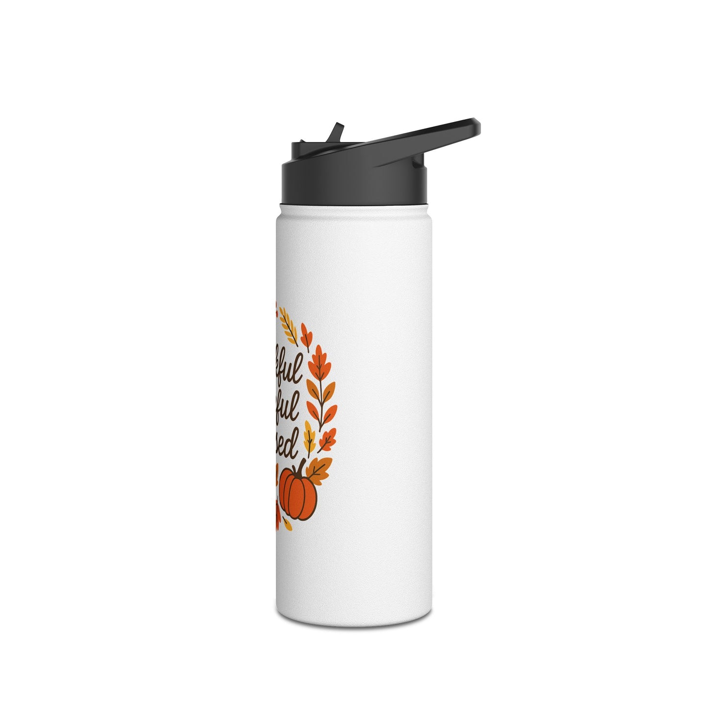 Thankful Grateful Blessed Stainless Steel Water Bottle - Fall Autumn Hydration Gift, Travel Mug, Reusable Drinkware, Gift for Friends