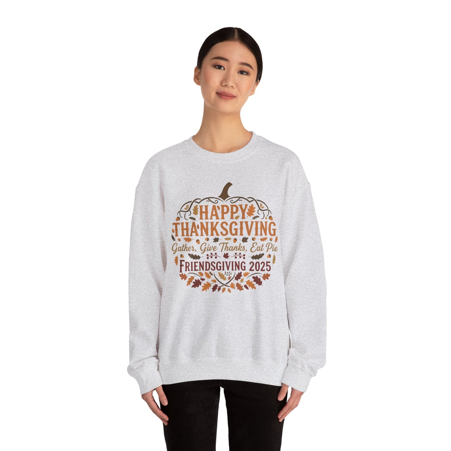 Happy Thanksgiving Friendsgiving 2025 Unisex Sweatshirt | Cozy Fall Apparel, Gift for Friends, Pumpkin Design, Autumn Fashion