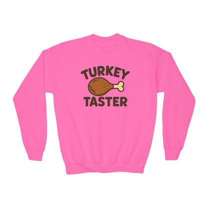 Turkey Taster Youth Crewneck Sweatshirt, Thanksgiving Gift, Kids Sweatshirt, Fall Apparel, Family Dinner Outfit, Turkey Lover Shirt
