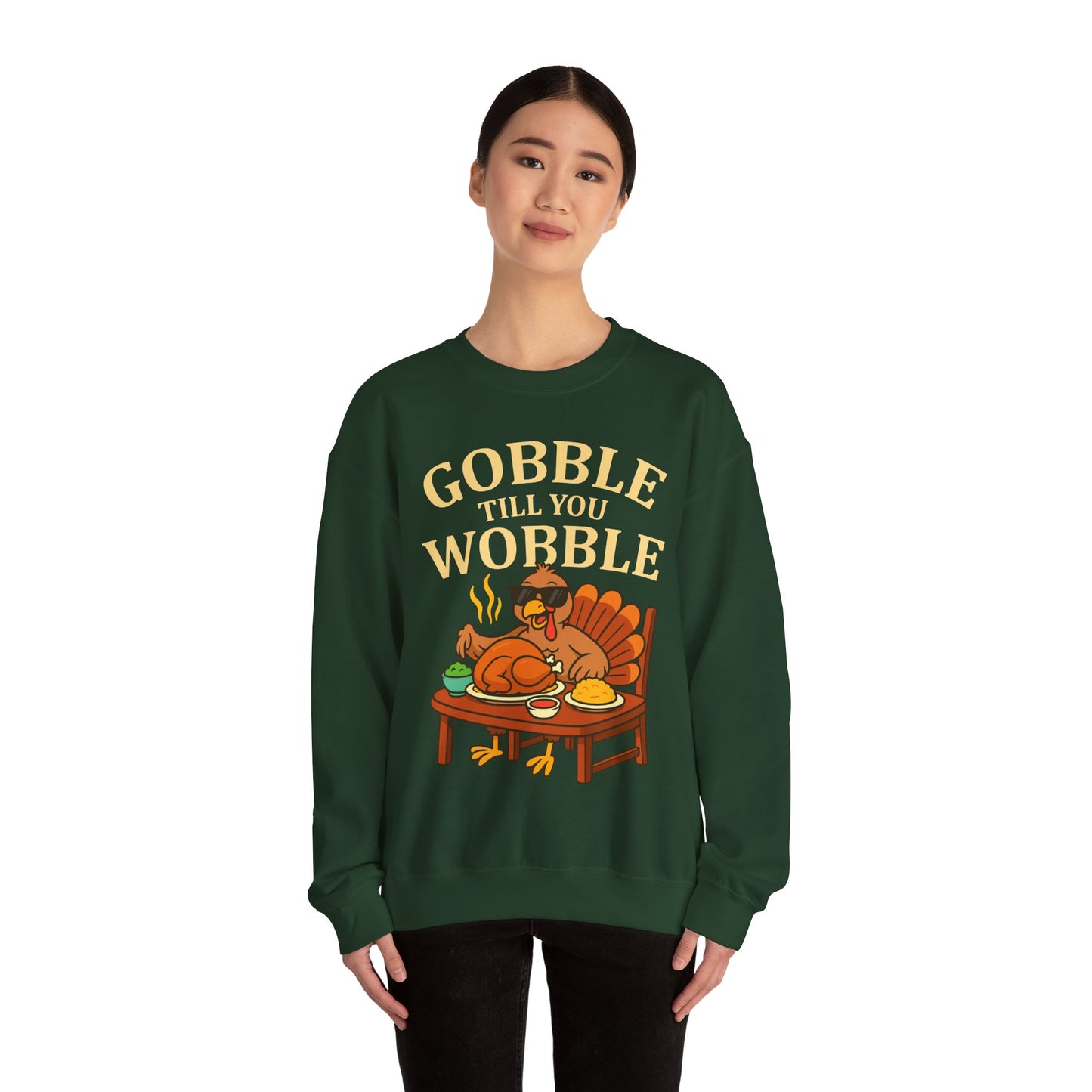 Gobble Till You Wobble Unisex Sweatshirt | Thanksgiving Crewneck, Funny Fall Apparel, Cozy Holiday Gift, Turkey Lover Sweater