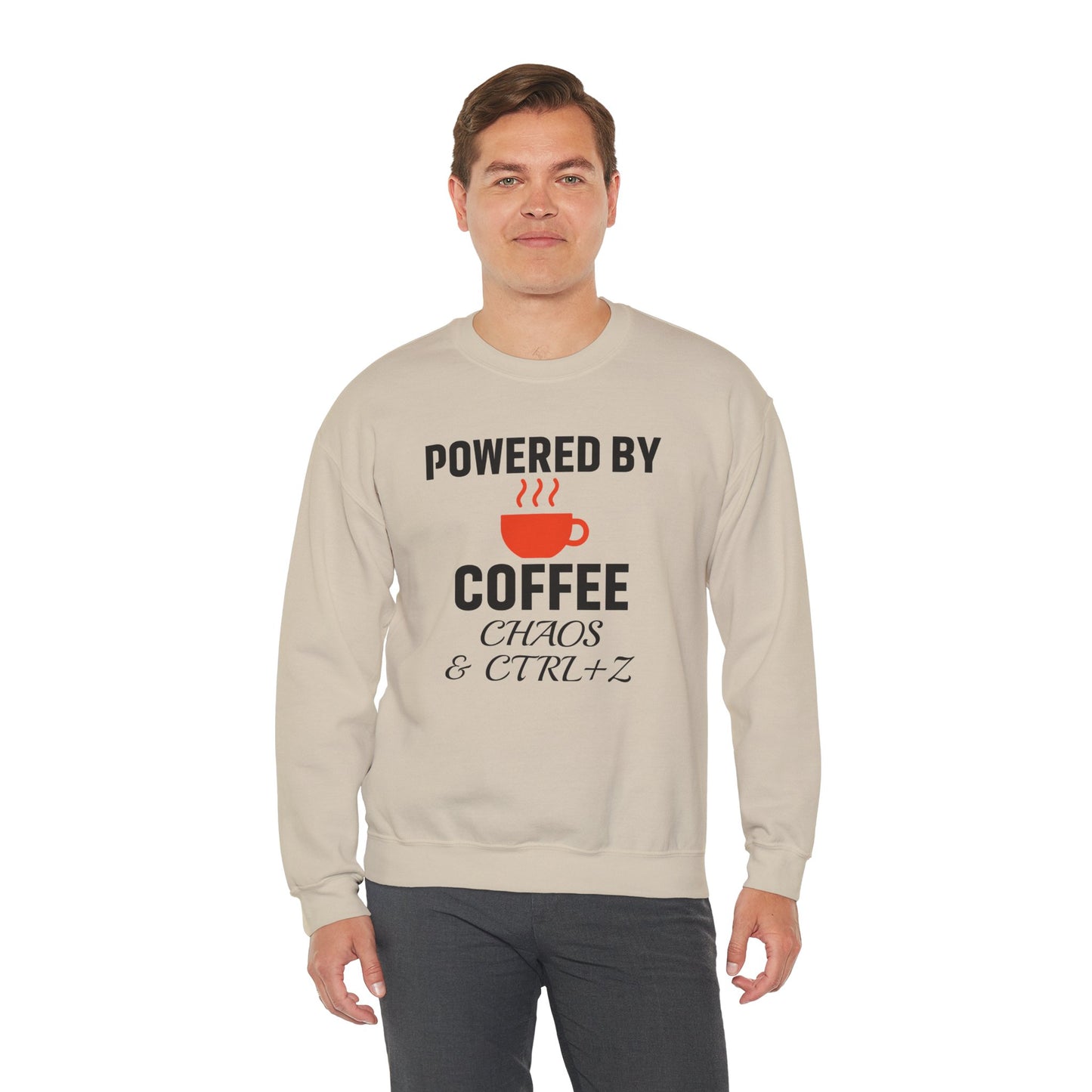 Powered By Coffee Chaos And CTRL+Z Unisex Sweatshirt | Cozy Gift for Coffee Lovers, Trendy Casual Wear, Perfect for Office Gift