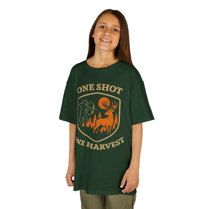 One Shot One Harvest Youth Unisex T-Shirt | Outdoor Adventure Shirt, Gifts for Young Hunters, Nature Lover Apparel
