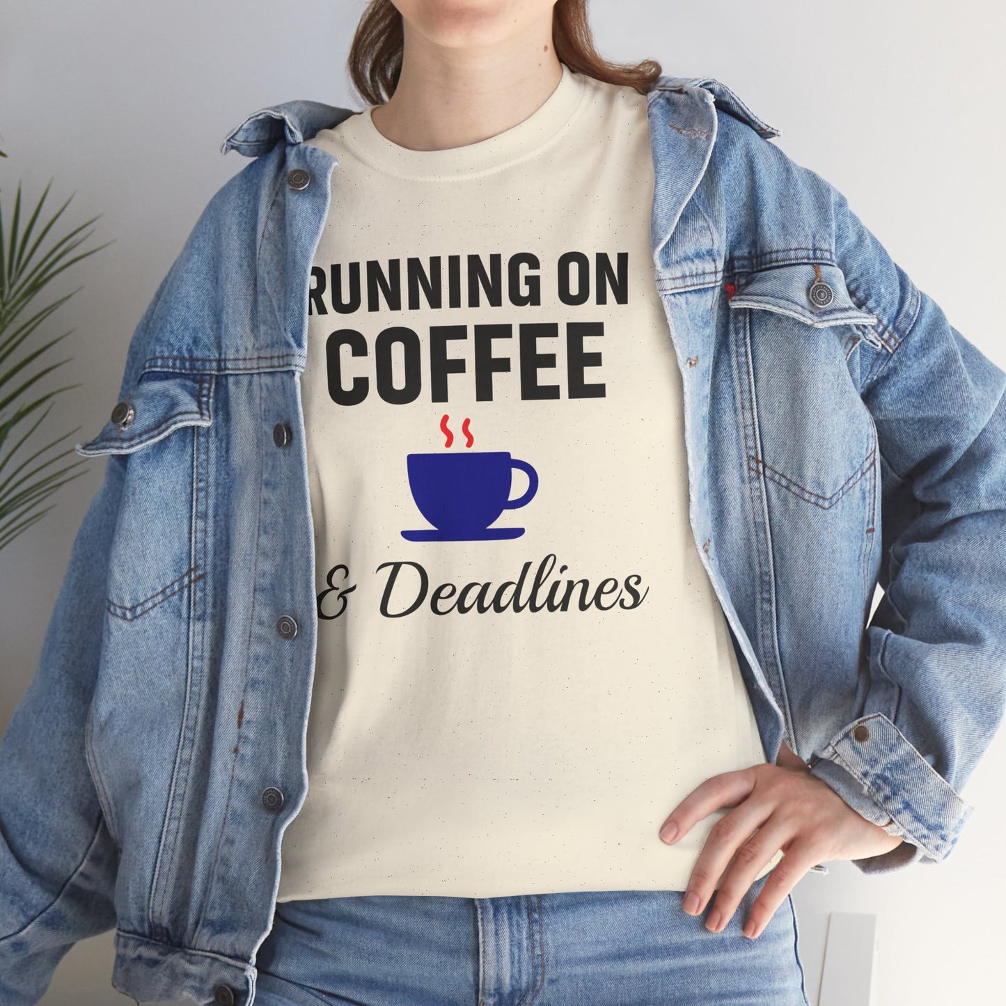 Running On Coffee And Deadlines Unisex T-Shirt | Funny Coffee Lover Tee, Gift for Coffee Addicts, Casual Wear, Office Gift
