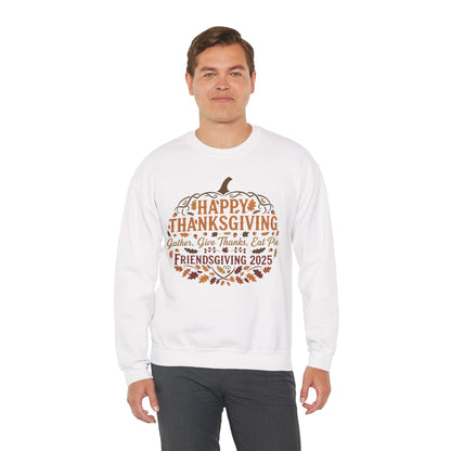 Happy Thanksgiving Friendsgiving 2025 Unisex Sweatshirt | Cozy Fall Apparel, Gift for Friends, Pumpkin Design, Autumn Fashion
