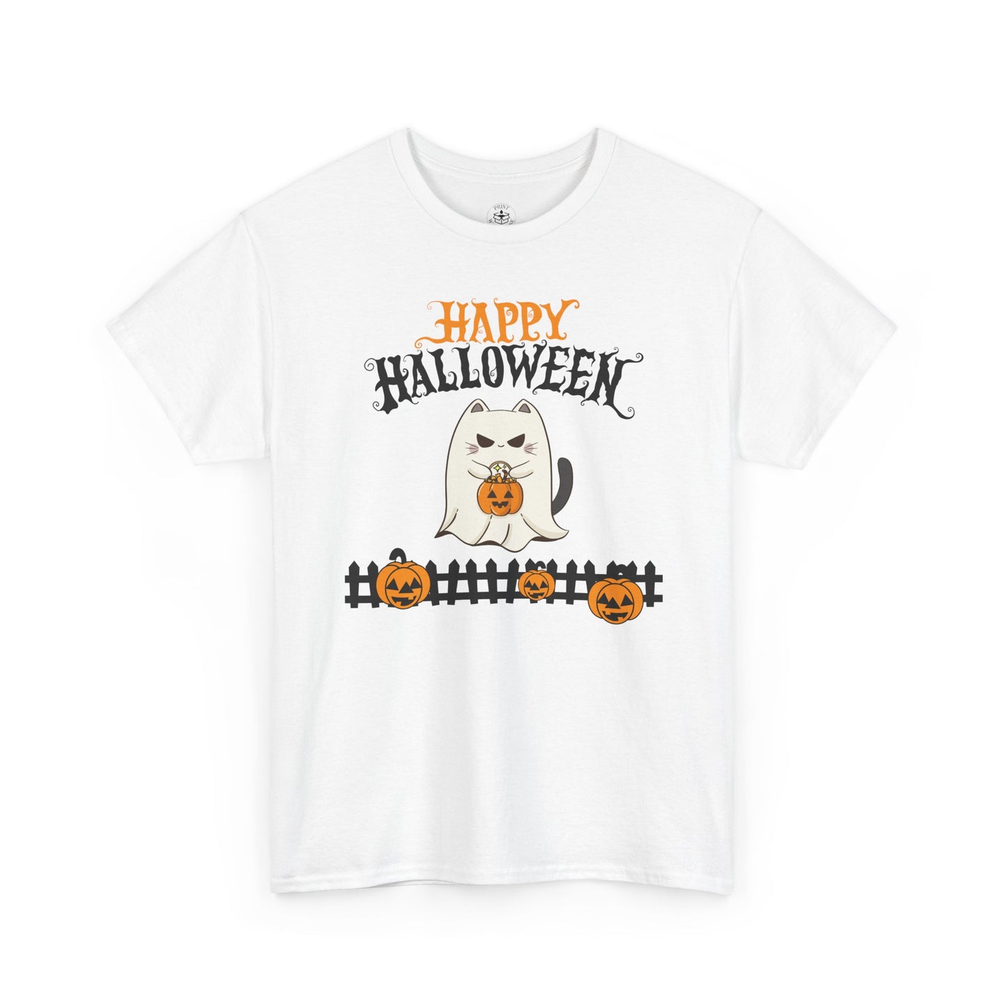 Halloween Cat Heavy Cotton Tee, Unisex, Spooky Fall Apparel, Cat Lover Shirt