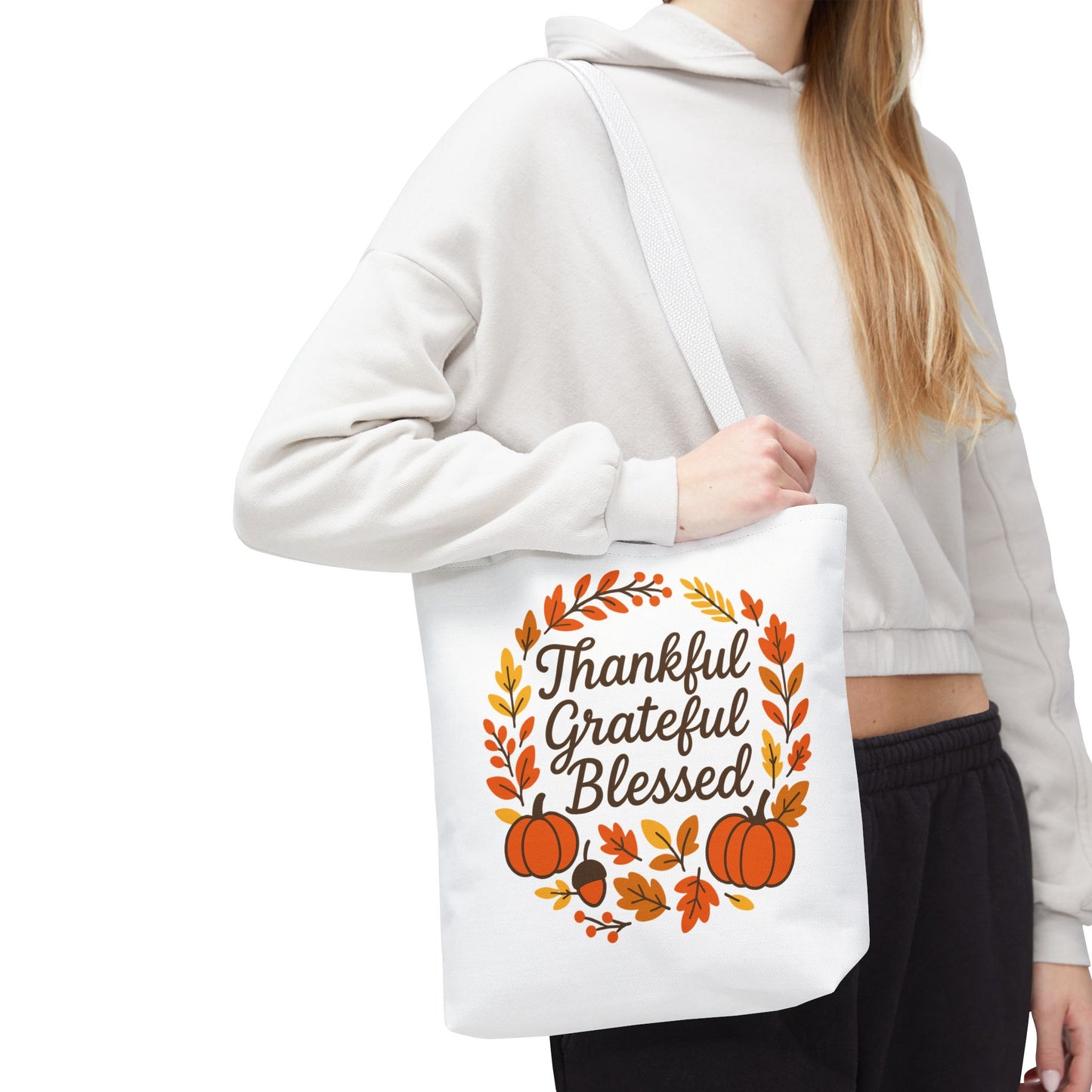 Thankful Grateful Blessed Autumn Tote Bag, Fall Shopping Bag, Gift for Thanksgiving, Eco-Friendly Bag, Harvest Decor
