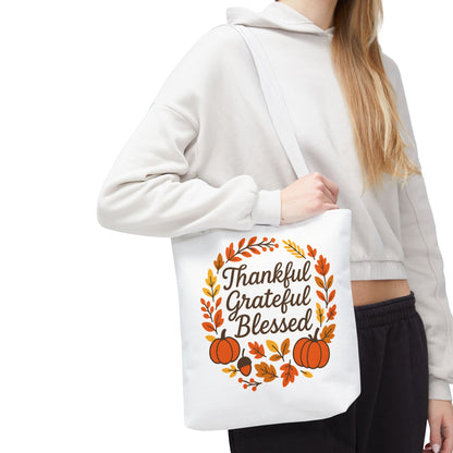 Thankful Grateful Blessed Autumn Tote Bag, Fall Shopping Bag, Gift for Thanksgiving, Eco-Friendly Bag, Harvest Decor