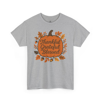 Thankful Grateful Blessed Unisex T-Shirt | Fall Shirt, Autumn Apparel, Thanksgiving Gift, Cozy Casual Wear