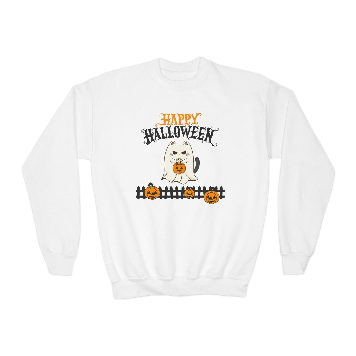 Happy Halloween Youth Sweatshirt, Cozy Kids Crewneck for Halloween, Pumpkin Design, Fall Fashion, Trick or Treat, Children's Sweater