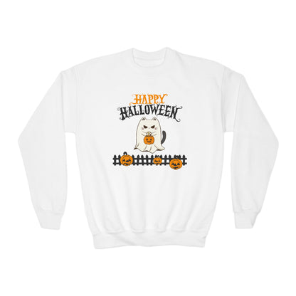 Happy Halloween Youth Sweatshirt, Cozy Kids Crewneck for Halloween, Pumpkin Design, Fall Fashion, Trick or Treat, Children's Sweater
