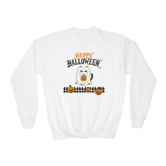 Happy Halloween Youth Sweatshirt, Cozy Kids Crewneck for Halloween, Pumpkin Design, Fall Fashion, Trick or Treat, Children's Sweater
