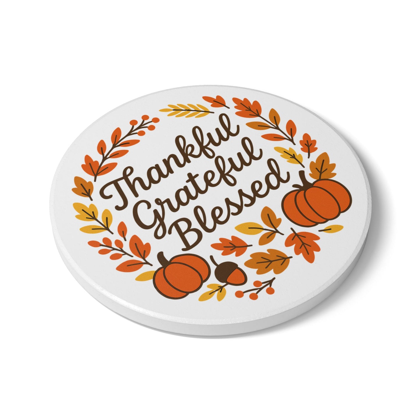 Thankful Grateful Blessed Ceramic Coaster - Fall Decor, Harvest Celebration, Autumn Gift, Thanksgiving Table, Home Decor