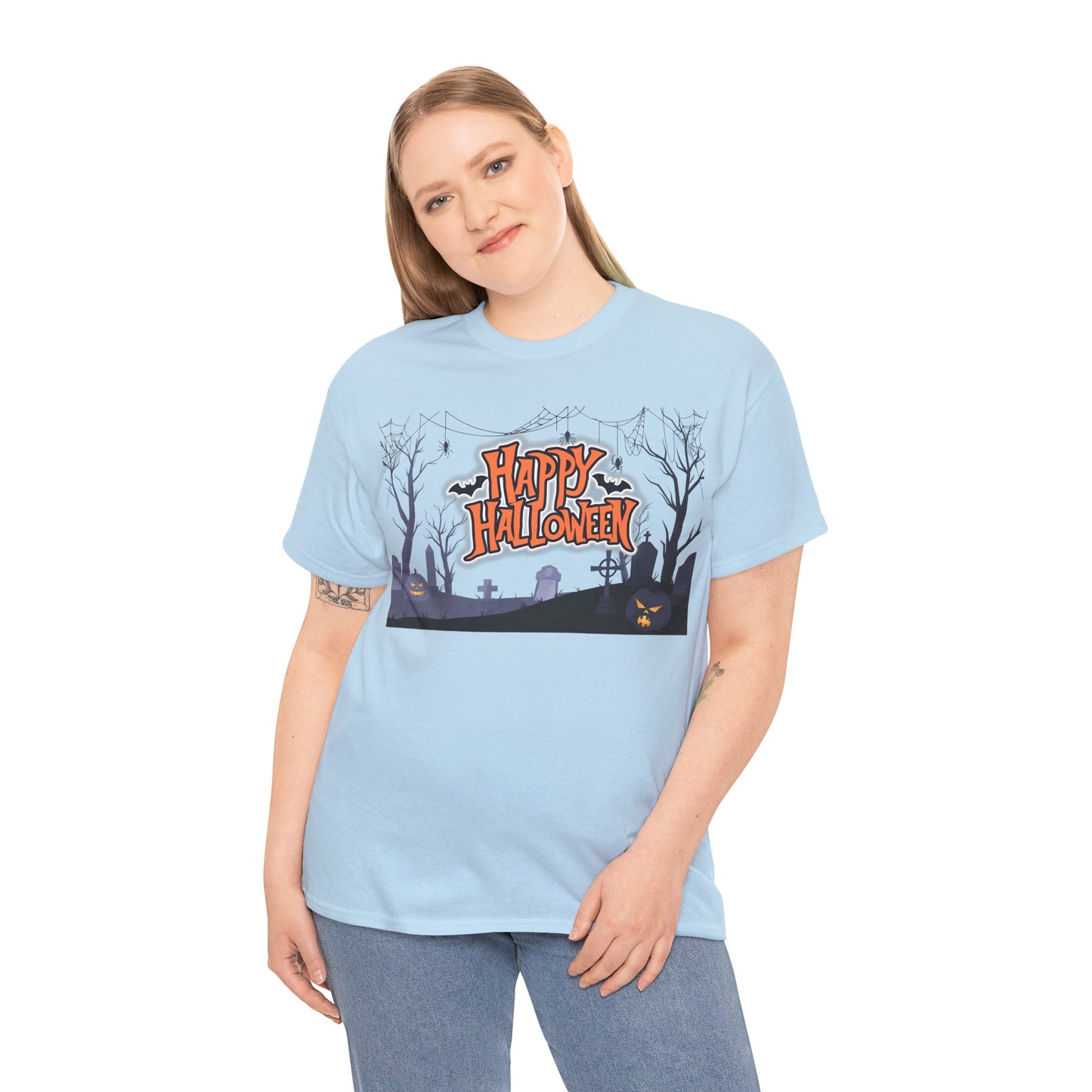 Happy Halloween Unisex Heavy Cotton Tee, Spooky T-Shirt, Halloween Apparel, Gifts for Halloween Lovers, Trick or Treat Shirt