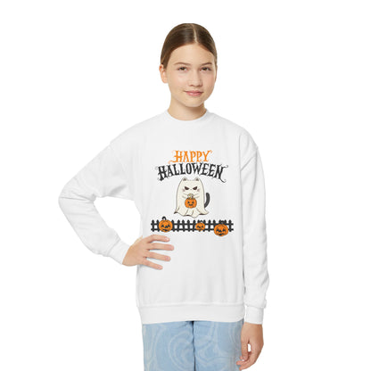 Happy Halloween Youth Sweatshirt, Cozy Kids Crewneck for Halloween, Pumpkin Design, Fall Fashion, Trick or Treat, Children's Sweater