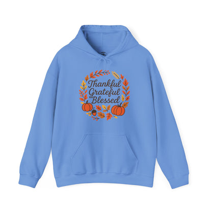 Thankful Grateful Blessed Unisex Hoodie | Cozy Fall Sweatshirt, Thanksgiving Gift, Autumn Apparel, Crewneck Sweatshirt