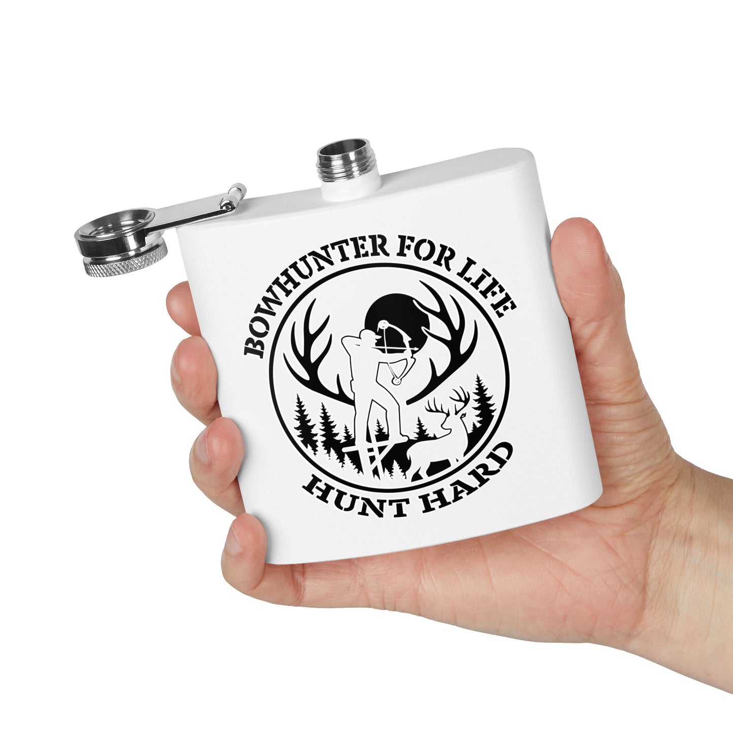 Bowhunter Flask for Life - 6oz Stainless Steel Flask, Hunting Gifts for Him, Outdoorsman Accessories, Gift for Hunters, Campfire Essential