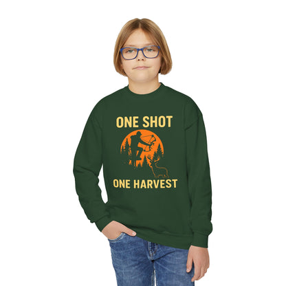 One Shot One Harvest Youth Unisex Sweatshirt | Perfect for Young Outdoorsmen, Fall Gifts, Family Adventures, Sporty Style