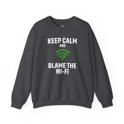 Keep Calm Blame the Wi-Fi Crewneck Sweatshirt | Funny Sweatshirt, Gift for Tech Lovers, Cozy Sweater for Home, Office Gift