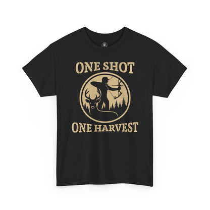 Hunting Tee, One Shot One Harvest Unisex Heavy Cotton Shirt, Outdoor Adventure Wear, Gift for Hunters, Camping Apparel, Fall Sportswear