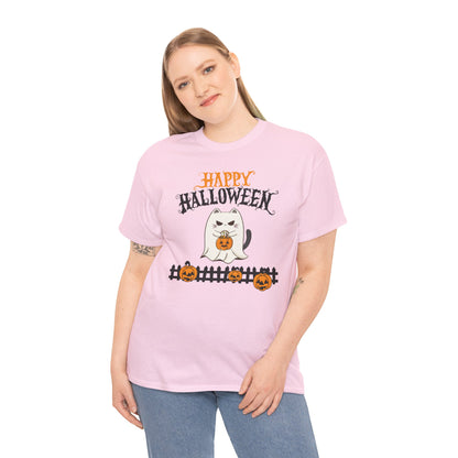 Halloween Cat Heavy Cotton Tee, Unisex, Spooky Fall Apparel, Cat Lover Shirt