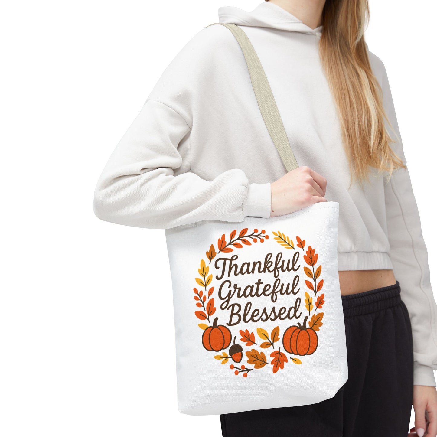 Thankful Grateful Blessed Autumn Tote Bag, Fall Shopping Bag, Gift for Thanksgiving, Eco-Friendly Bag, Harvest Decor