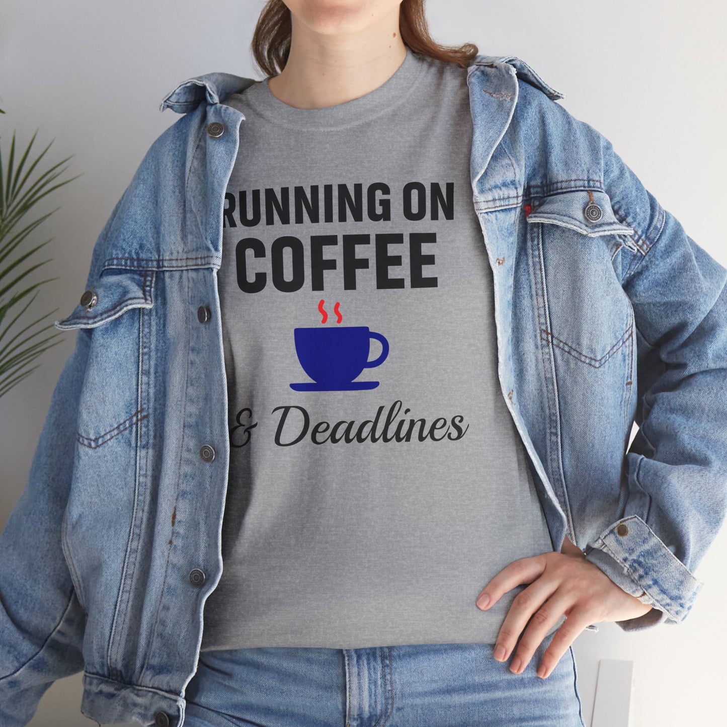 Running On Coffee And Deadlines Unisex T-Shirt | Funny Coffee Lover Tee, Gift for Coffee Addicts, Casual Wear, Office Gift