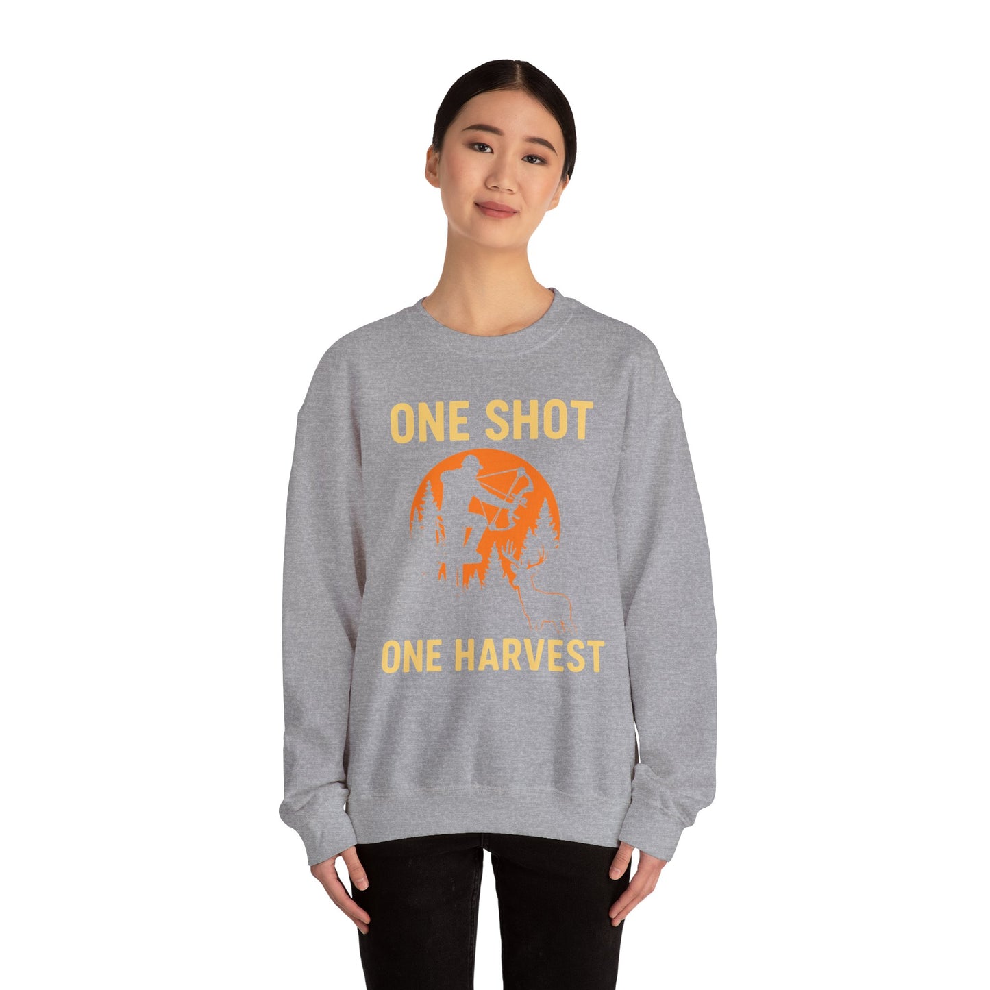 Hunting Crewneck Sweatshirt, One Shot One Harvest Sweatshirt, Gift for Hunters, Outdoor Apparel, Fall Outfit, Harvest Season Sweatshirt