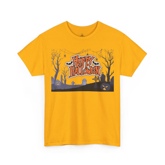 Happy Halloween Unisex Heavy Cotton Tee, Spooky T-Shirt, Halloween Apparel, Gifts for Halloween Lovers, Trick or Treat Shirt