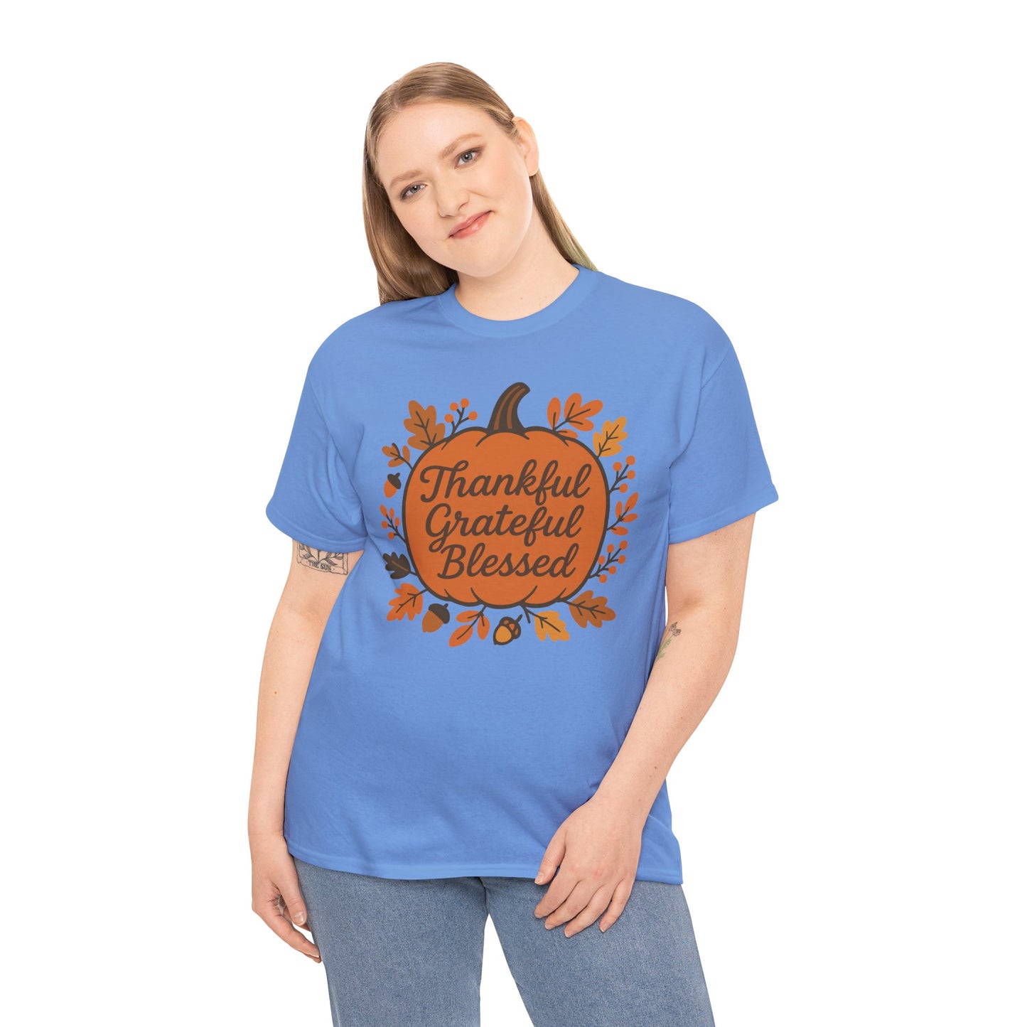 Thankful Grateful Blessed Unisex T-Shirt | Fall Shirt, Autumn Apparel, Thanksgiving Gift, Cozy Casual Wear