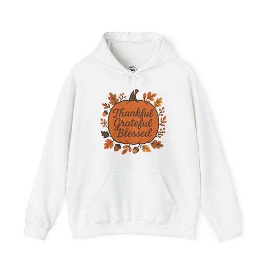 Thankful Grateful Blessed Unisex Hoodie | Cozy Fall Sweatshirt, Autumn Apparel, Thanksgiving Gift, Seasonal Comfort