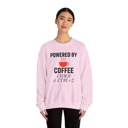 Powered By Coffee Chaos And CTRL+Z Unisex Sweatshirt | Cozy Gift for Coffee Lovers, Trendy Casual Wear, Perfect for Office Gift