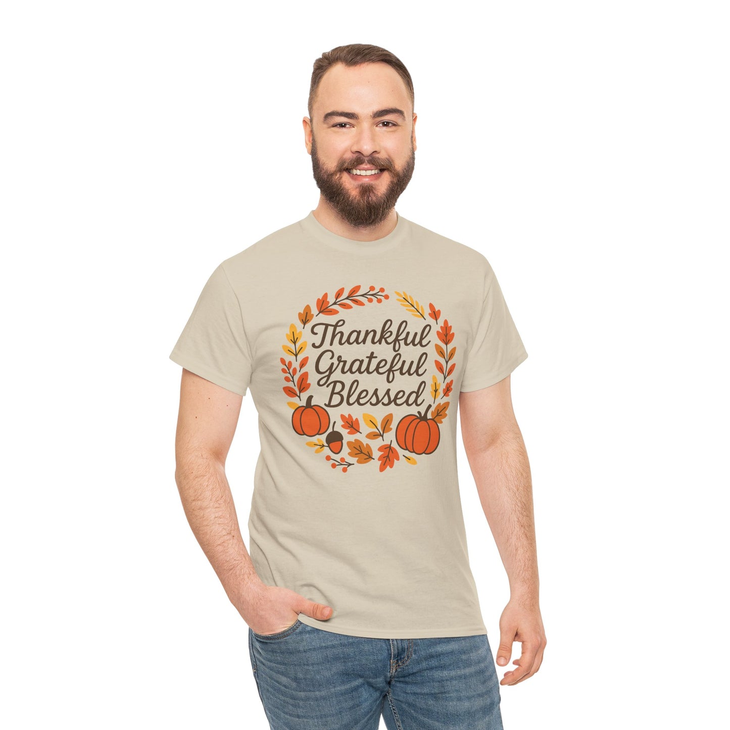 Thankful Grateful Blessed Tee, Fall T-Shirt, Thanksgiving Gift, Autumn Apparel, Unisex Graphic Tee