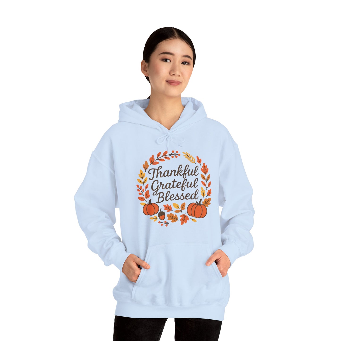 Thankful Grateful Blessed Unisex Hoodie | Cozy Fall Sweatshirt, Thanksgiving Gift, Autumn Apparel, Crewneck Sweatshirt