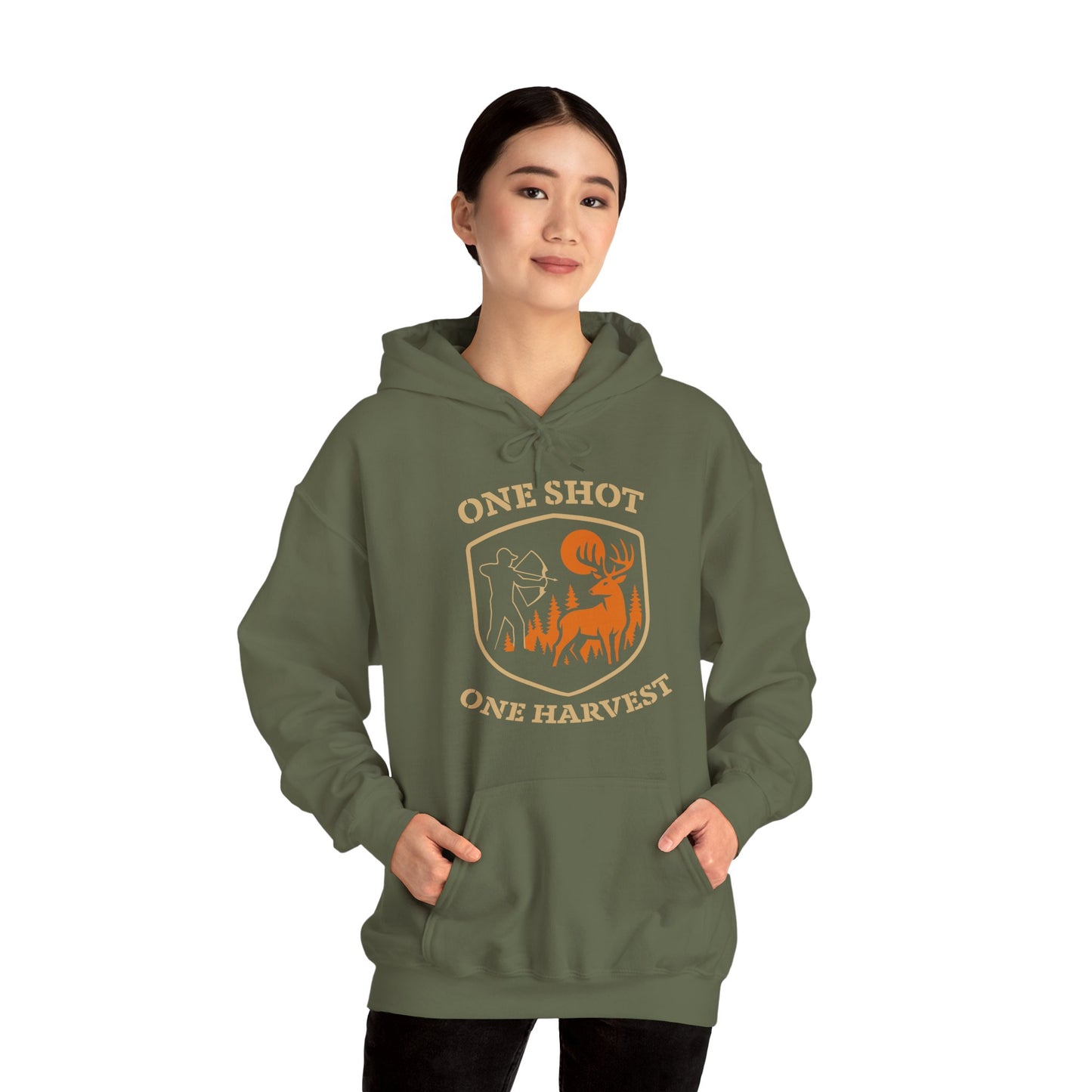 One Shot One Harvest Unisex Hoodie | Hunting Mood Hooded Sweatshirt, Gift for Outdoor Enthusiasts, Cozy Hoodie for Fall Adventures