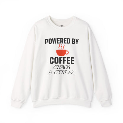 Powered By Coffee Chaos And CTRL+Z Unisex Sweatshirt | Cozy Gift for Coffee Lovers, Trendy Casual Wear, Perfect for Office Gift