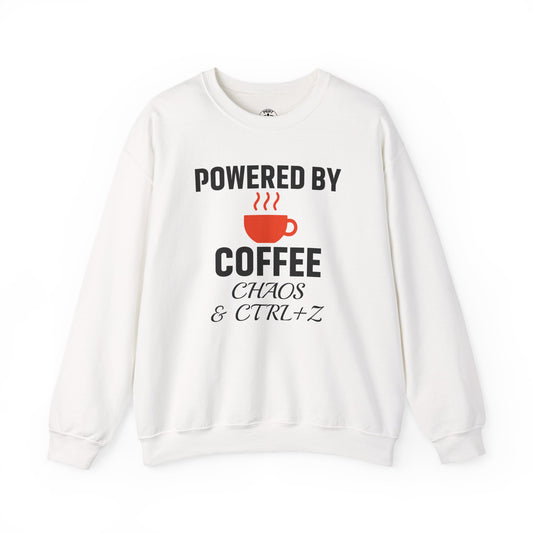Powered By Coffee Chaos And CTRL+Z Unisex Sweatshirt | Cozy Gift for Coffee Lovers, Trendy Casual Wear, Perfect for Office Gift