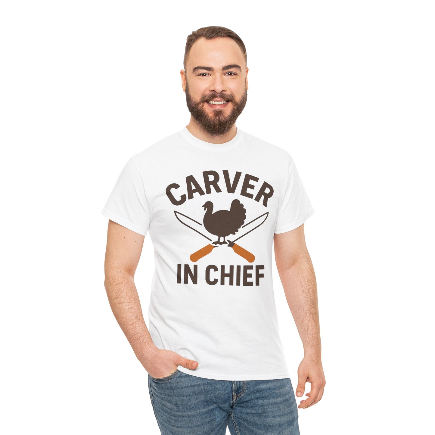 Carver In Chief Unisex T-Shirt | Holiday Shirt, Thanksgiving Gift, Family Gathering Apparel, Turkey Day Style, Funny Thanksgiving Tee