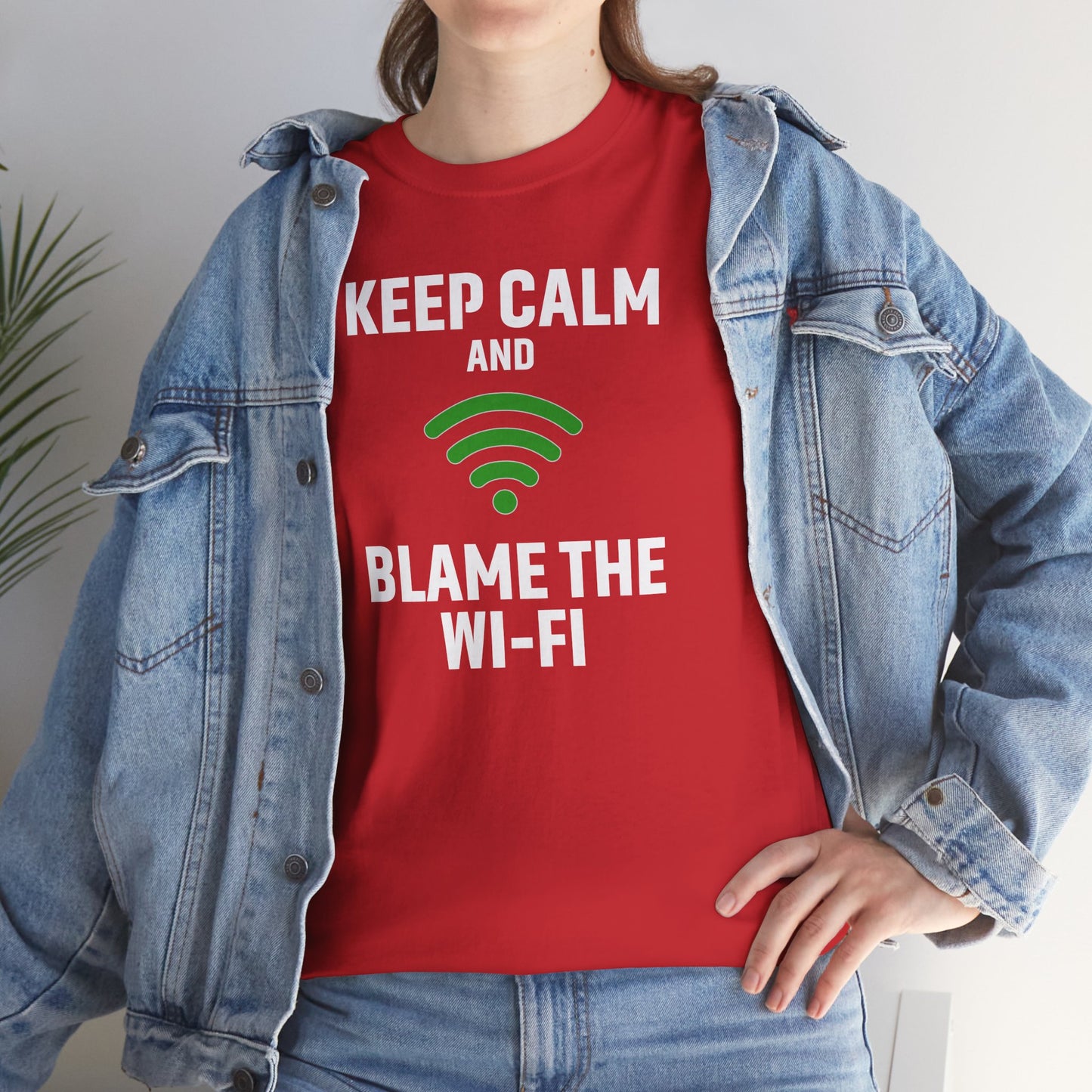 Keep Calm Blame the Wi-Fi Tee, Funny Unisex Heavy Cotton Tee, Perfect for Tech Lovers, Office Gifts, Internet Humor Shirt