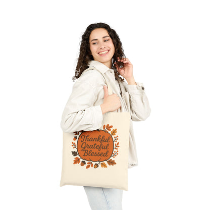 Thankful Grateful Blessed Cotton Canvas Tote Bag, Fall Tote, Autumn Gift, Thanksgiving Shopping Bag, Eco-Friendly Reusable Bag