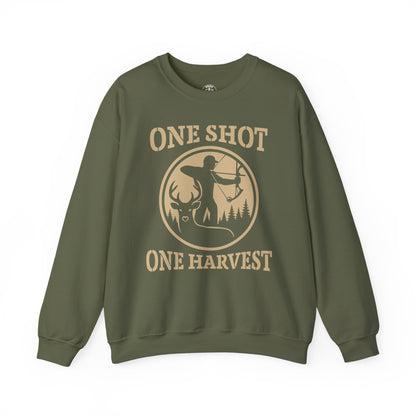Rustic Hunter's Sweatshirt | One Shot One Harvest | Cozy Crewneck for Outdoor Lovers, Gift for Hunters, Fall Apparel, Nature Lover's Gift