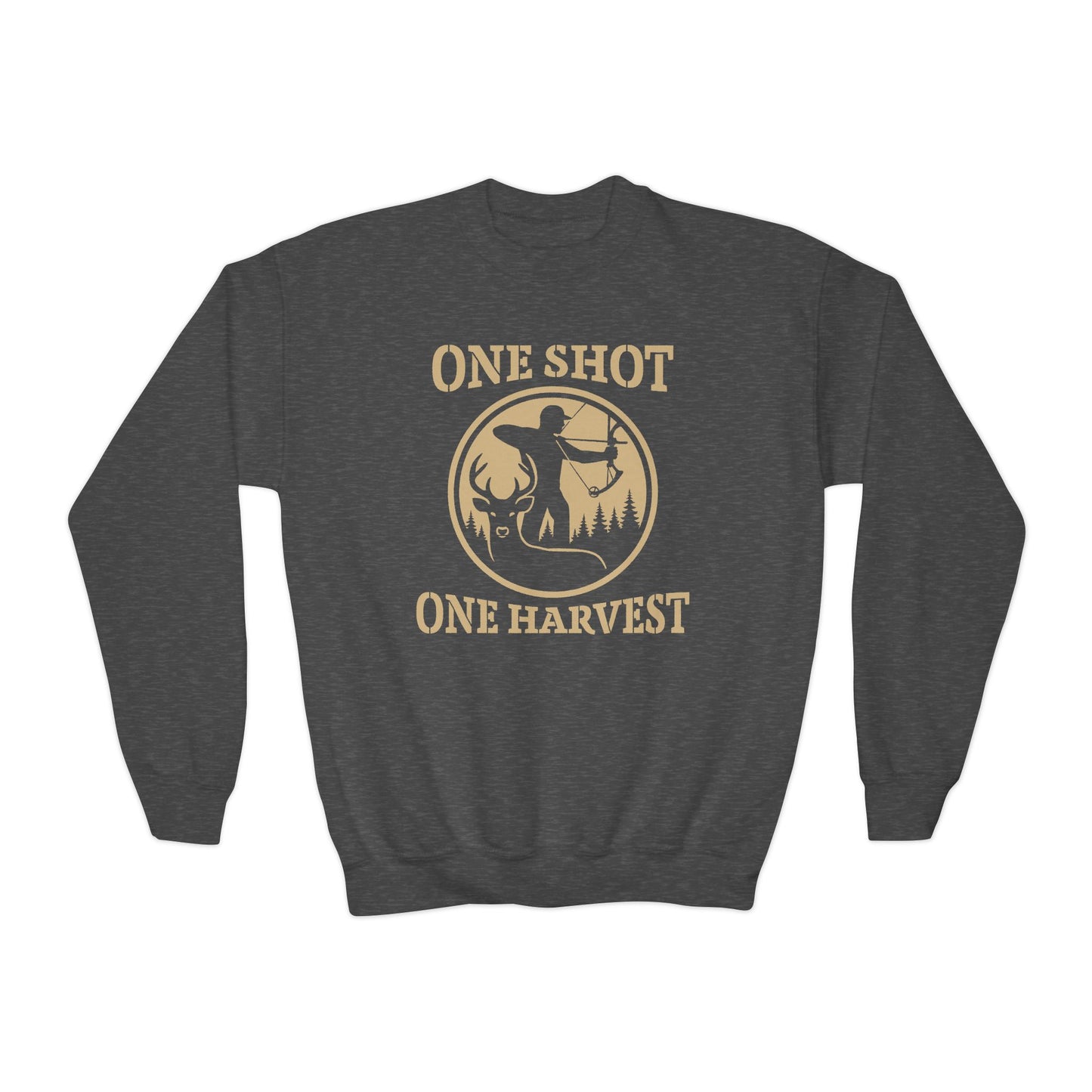 One Shot One Harvest Youth Unisex Sweatshirt | Cozy Outdoor Apparel, Perfect for Fall, Gifts for Young Hunters