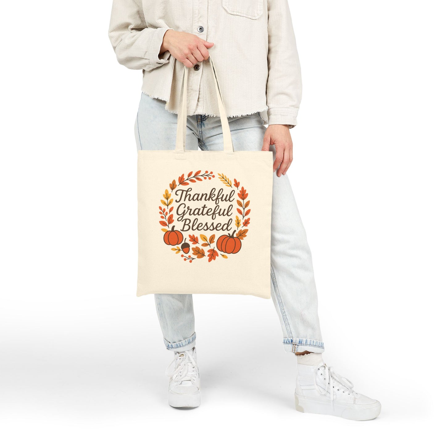 Thankful Grateful Blessed Tote Bag, Fall Harvest, Thanksgiving Shopping Bag, Autumn Canvas Bag, Gift for Her, Reusable Grocery Tote