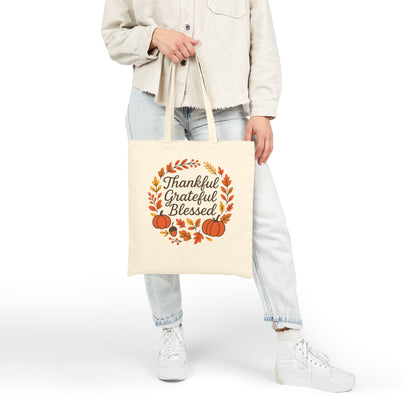 Thankful Grateful Blessed Tote Bag, Fall Harvest, Thanksgiving Shopping Bag, Autumn Canvas Bag, Gift for Her, Reusable Grocery Tote