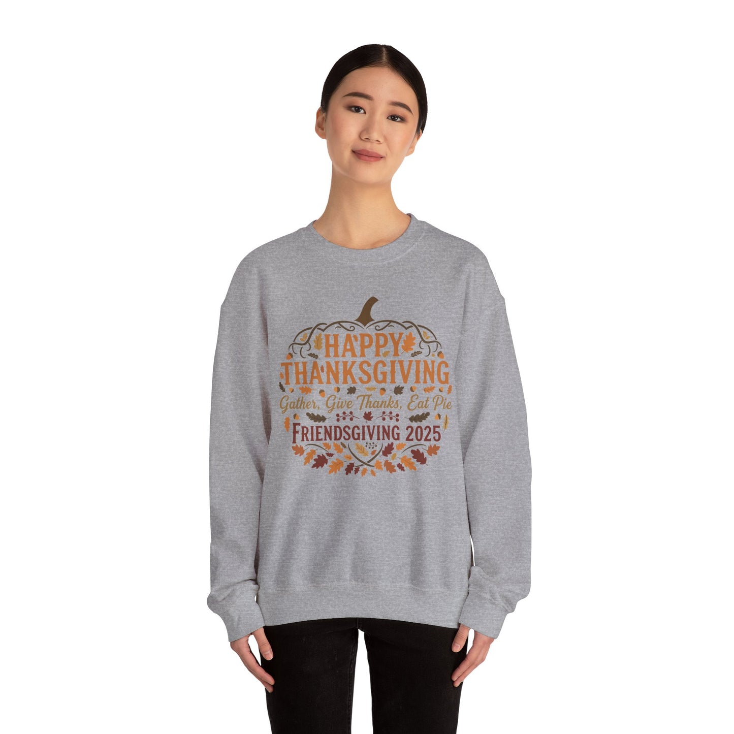 Happy Thanksgiving Friendsgiving 2025 Unisex Sweatshirt | Cozy Fall Apparel, Gift for Friends, Pumpkin Design, Autumn Fashion